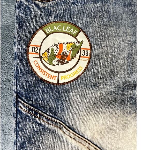 Blac Leaf Jeans Men's 38x34 Acid Wash Patches Distressed Streetwear Slim Denim - Picture 9 of 16